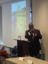 Mr. Ochoro E. Otunnu, Board Member of the Green Belt Movement International, US. speaking at the event
